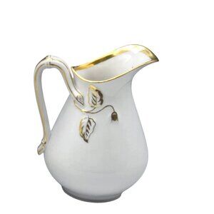 French H& C Haviland Limoges White Porcelain Milk Pitcher With Gold Accents